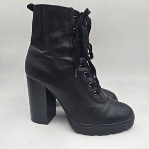 Leather Combat Boots Steve Madden Latch Women’s 9 M Lug Sole High Heel Grunge